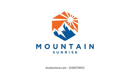 logo design berg, sonnenaufgang, gipfel, blick, landschaft, logo design vektor, symbol, symbol, idee, kreativ.