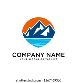 logo design mountains, rivers and sun logo vector template