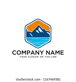 logo design mountains, rivers and sun logo vector template