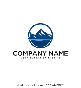 logo design mountains, rivers and sun logo vector template