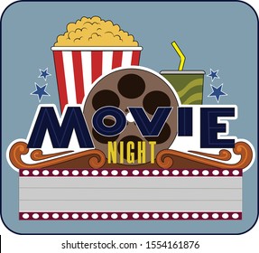 A logo design of a movie night announcement.