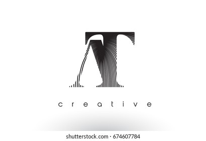 AT Logo Design With Multiple Lines. Artistic Elegant Black and White Lines Icon Vector Illustration.