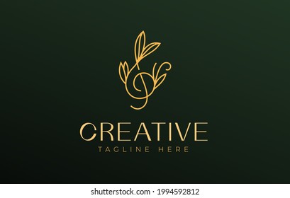Logo Design of Music Key with Floral Leaf. Vintage Modern Logo Line Art Design Template