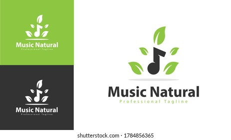 Logo design music note combination with leaves. There are several color concepts. vector