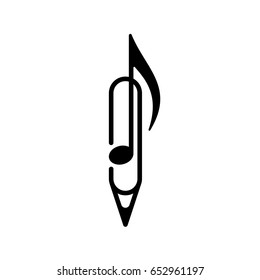 Logo design. Music note, pen, paper clip on white background. Vector illustration.