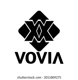 diseño de logotipo con el nombre VOVIA, fondo en blanco y negro