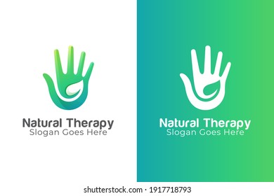 Logo-Design der natürlichen Therapie kombinieren Hand-Blatt-Symbol, Blatt Pflegesymbol Symbol, kann verwendet werden Massage-Logo