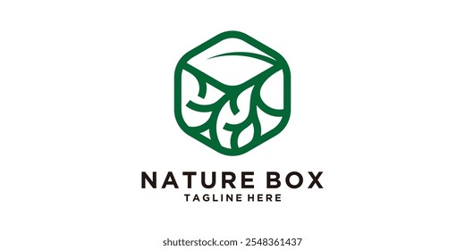 Caja de la naturaleza del diseño del logotipo, hoja, orgánico, entrega, paquete, icono del diseño del logotipo, Vector, símbolo, idea, creativo.
