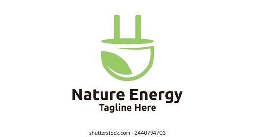 logo design nature energy, plugs and leaves, creative logo design, template, symbol, icon, idea.