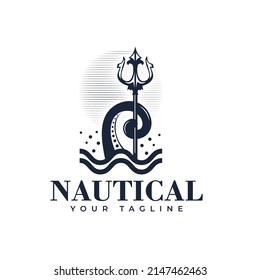 logo design Nautical template design with tentacle and trident. Vector illustrations.
