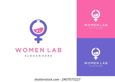 logo design negative space laboratory woman or female gender with laboratory glass and liquid