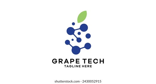 Logo Design Neuron, Verbinder mit Traube, frisches Logo-Design, Tech-Vorlage, Symbol, Idee, kreativ