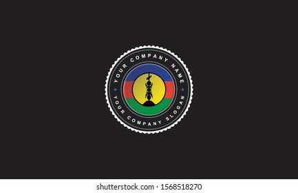 logo design with New Caledonia flag concept in circle. Blue,White and red and red Badge Vintage and premium