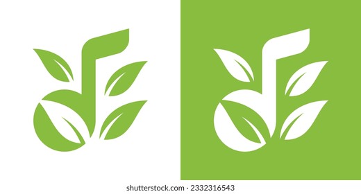 logo design note music and leaf icon vector inspiration