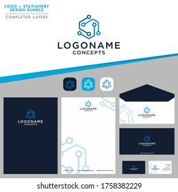 Logo design nuances of technology and completed  stationery or for other companies