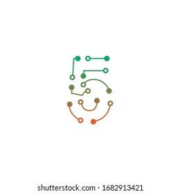 Logo design of number 5 for technology, electronics, digital, connection. Minimal awesome trendy professional logo design template
