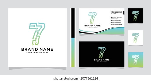Logo design of number 7 for technology electronics digital connection. vector illustration
