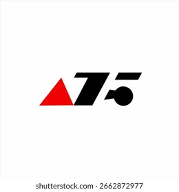 Desenho do logotipo do número 75 com um símbolo de triângulo.