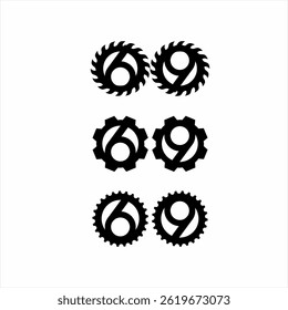 Logo design of numbers 66, 69, 96, 99 with gear.
