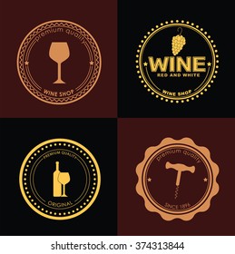 Logo Design on a black and brown backgrounds for wine shops, cafes and restaurants. Vector illustration. Set