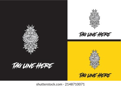logo design of one eye and flowers vector black and white