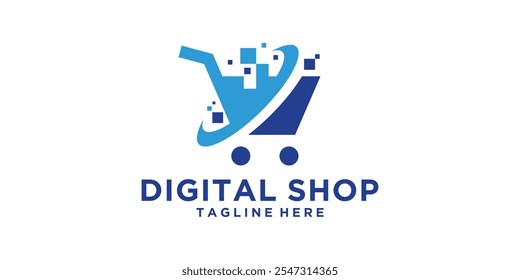 logo design online shop, digital, marketing sale, trolley, commercial, logo design vector, symbol, icon, idea, creative.