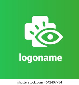 Logo design ophthalmologist vector template. Illustration design of logotype business oculist clinic flat symbol. Eye and cross web icon. Correction of vision pictogram