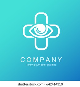 Logo design ophthalmologist vector template. Illustration design of logotype business oculist clinic flat symbol. Eye and cross web icon. Correction of vision pictogram