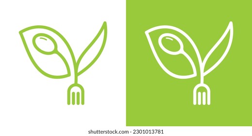 logo design organic food, fork and leaf design icon vector illustration