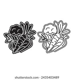 Logo design of organic  fresh vegetables flat icon minimal style. Simple creative logo of vegetable. Icon style logo of vegetable. 