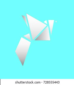 Logo design origami triangle bird vector illustration on blue background.
