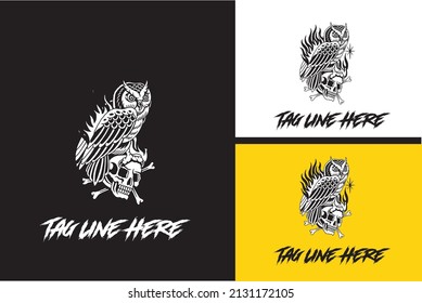 logo design of owl and head skull vector black and white