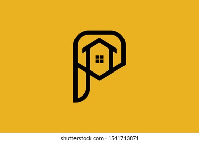 Logo design of P in vector for construction, home, real estate, building, property. Minimal awesome trendy professional logo design template on black background.