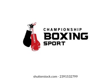 Logo design of a pair of hanging rope boxing gloves, vector boxing championship sport symbol