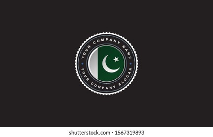 logo design with Pakistan flag concept in circle. Green and White color, Badge Vintage and premium