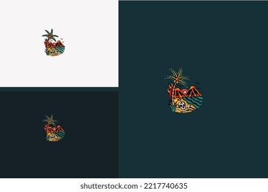 logo design of palm view sea vector illustration