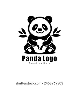 logo design of a panda sitting with bamboo in both hands