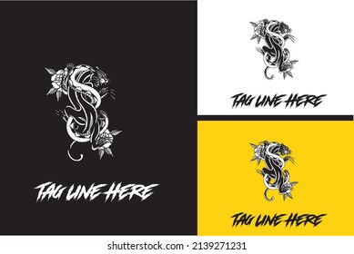 logo design of panther and snake vector black and white