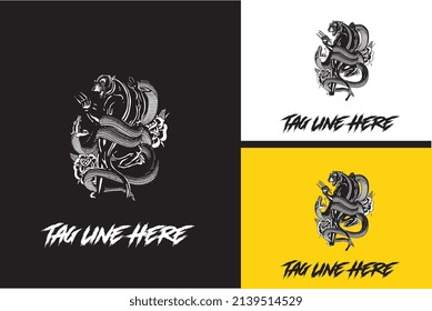 logo design of panther with snake vector black and white
