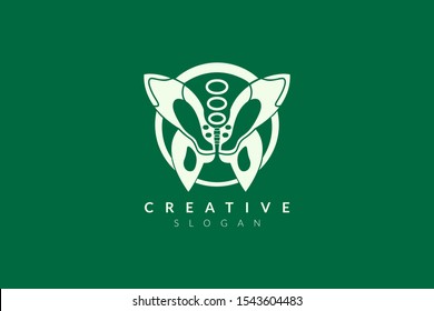 Logo design of the pelvis with a butterfly shape. Minimalist and modern vector illustration design suitable for business or healthcare brands.