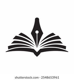 A logo design with a pen and a book vector illustration.
