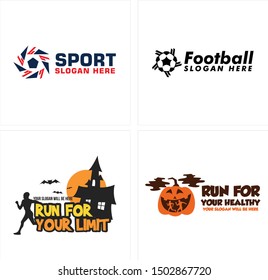 Logo design with pentagon ball star home people run bat pumpkin vector suitable for sport football healthy club Halloween