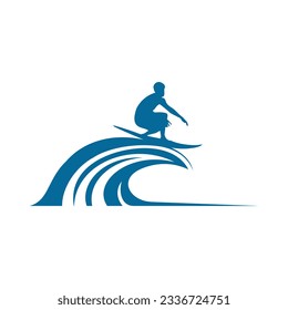 logo design of people surfing with big waves