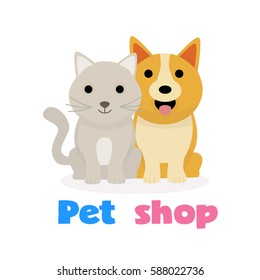 Logo design for pet shop. Veterinary clinics and animal shelters. Vector logo template of cats and dogs. Vector images in cartoon style