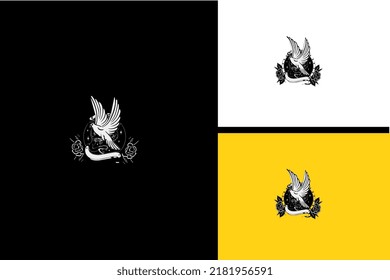 logo design of pigeon and flowers vector black and white