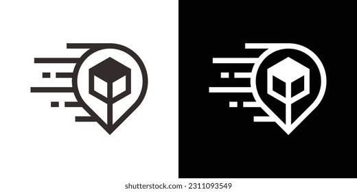 logo design pin and box delivery minimalist icon vector illustration