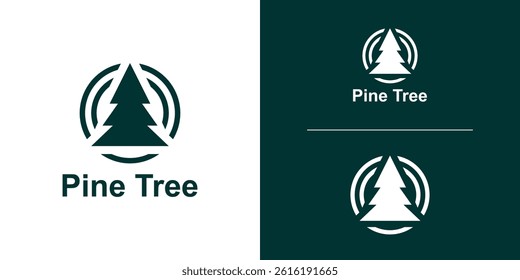 logo design pine tree and circle,forest logo design symbol,simple,idea,creative.