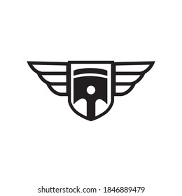 Logo-Design mit Kolbenkonzept mit Schild und Flügeln