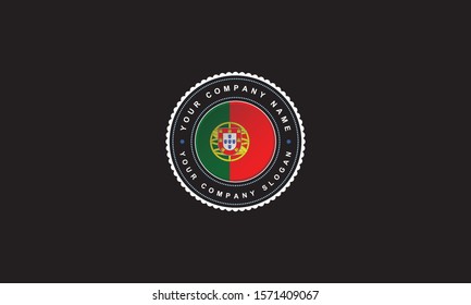 logo design with Portugal concept in circle. Green and Red Badge Vintage and premium