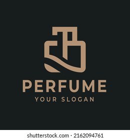 Logo-Design mit Premium-Parfüm-Flaschenlinie und Zierlinie, T-P-Schrift, geeignet für Mode-Kosmetikgeschäft